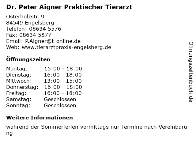 ffnungszeiten Dr. Peter Aigner Praktischer Tierarzt